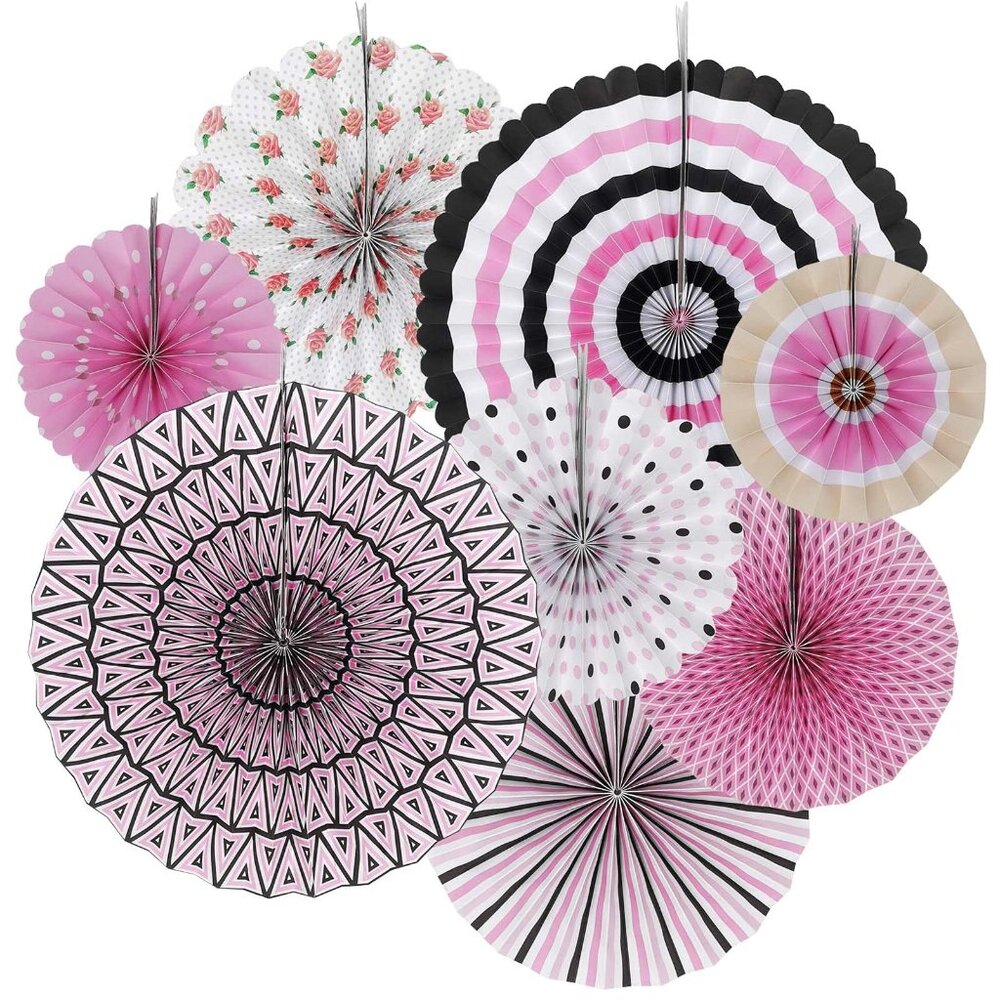 HOLA FIESTA - 12 - Multi-Color Paper Fans Flower and 2X4m Hangings for Halloween